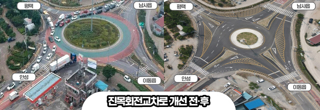 진목회전교차로 개선 전 후 모습/사진제공=용인특례시